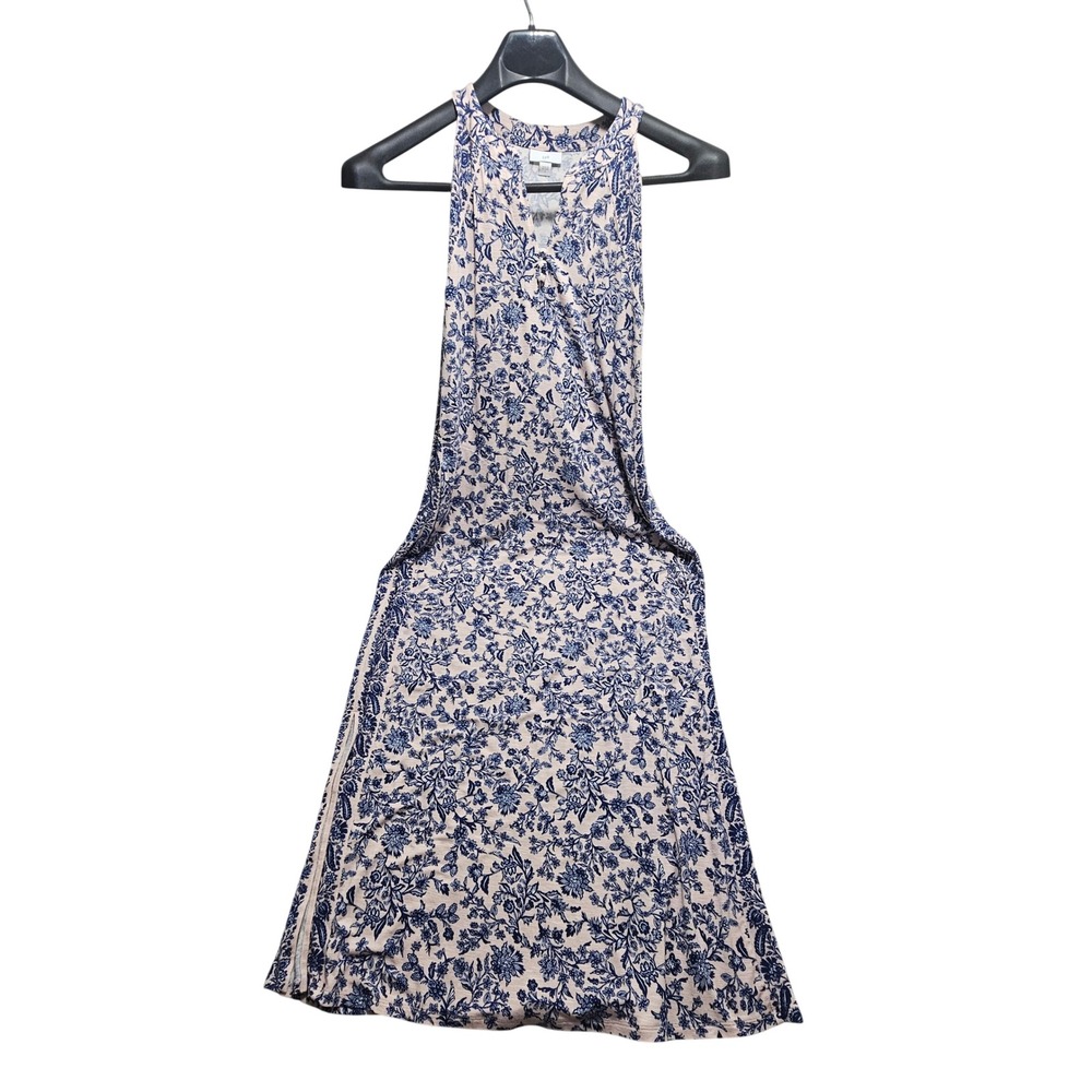 J. Jill Blue Floral Sleeveless Maxi Dress High Neck Side Slit KDR214711 Small